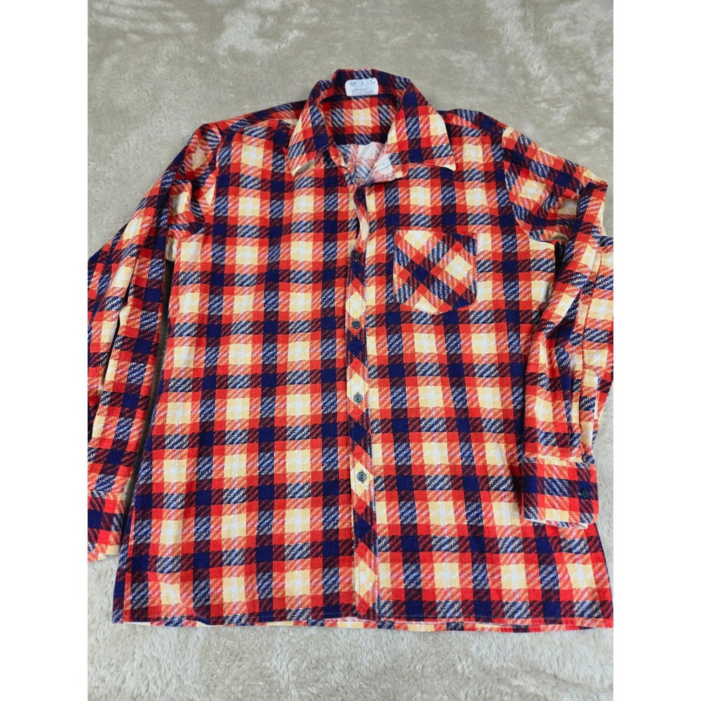 SOHAJ Vintage Plaid Flannel Shirt Womens Red Blue Yellow Long Sleeve Button Up